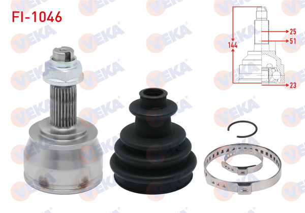 VEKA FI-1046 | Aks Kafası Sol-Sağ On Dıs 25X23x51 Uzunluk 144,5mm Grande Punto 1.3Mjt 05-12 / Fiorino 1.3 Mjt A-T 07-/ Idea 1.3Mjt 04-/ Mokka 1.6 M-T 12-/ Corsa E 1.4 14-/ Corsa D 1.3 1.4 06-14 / Trax 1.6 M-T 12 -