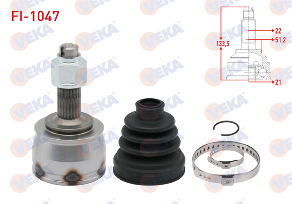 VEKA FI-1047 | Aks Kafası Sol-Sağ On Dıs Fiat Grande Punto (199) 1.2 Mpı 22X21x51.2 Uzunluk 133,5 mm 2005-2012