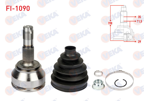 VEKA FI-1090 | Aks Kafası Sol-Sağ On Dıs (Thermoplastık Koruklu) Fiat Ducato (250) 2.3 Mjt Icten Sekmanlı 35X29x71.5 Uzunluk 198 mm 2006-2014