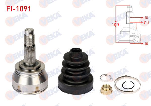 VEKA FI-1091 | Aks Kafası Sol-Sağ On Dıs Fiat Linea (323) 1.3 Mjt 90 Hp 25X25x51.1 Uzunluk 145.5mm 2007 -