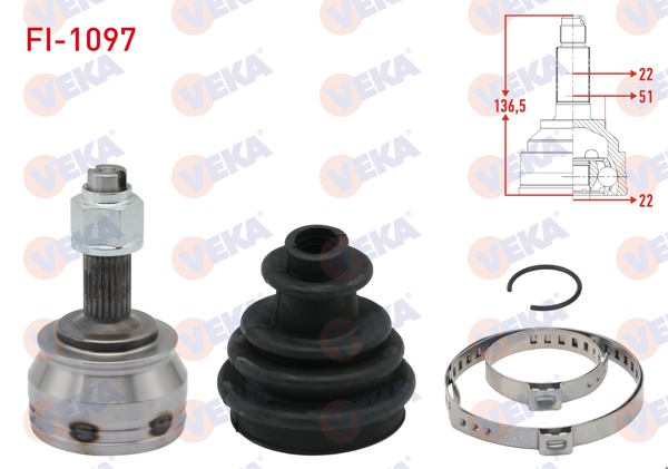 VEKA FI-1097 | Aks Kafası Sol-Sağ On Dıs Fiat Linea (323) 1.4 22X22x51 Uzunluk 136,5 mm 2007 -