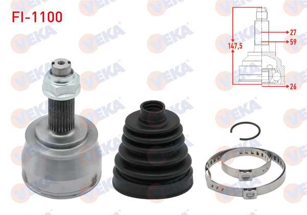 VEKA FI-1100 | Aks Kafası Sol-Sağ On Dıs 27X26x59 Uzunluk 147,5mm Fiat Doblo Maxı 1.6 Mjt M / T 2010-/ 500X (334_) 1.6 Mjt M / T 2014 -