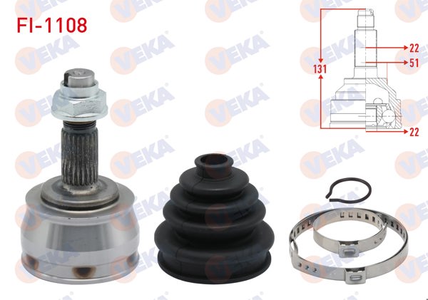 VEKA FI-1108 | Aks Kafası Sol-Sağ On Dıs Fiat Marea (185) 1.6İ 16V 22X22x51 Uzunluk 131 mm 1996-2007