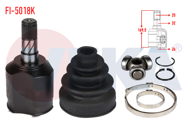 VEKA FI-5018K | Aks Kafası Sol Ön Ic Fiat Doblo (152,263) 1.6 Mjt 25X26x32 Uzunluk 169,5 mm 2010 -