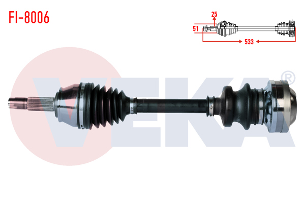 VEKA FI-8006 | Komple Aks Sağ On Fiat Albea 1.3 Mjt (6 Civatalı) Uzunluk 533mm 2003-2007