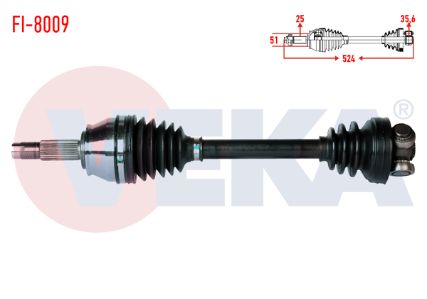 VEKA FI-8009 | Komple Aks Sağ On Fiat Doblo (119,223) 1.3 Mjt Uzunluk 524 mm 2001-2010