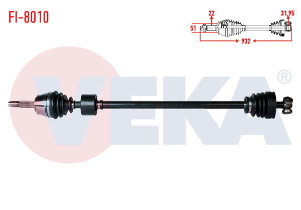 VEKA FI-8010 | Komple Aks Sağ On Fiat Doblo (119,223) 1.9 D Uzunluk 932 mm 2001-2010