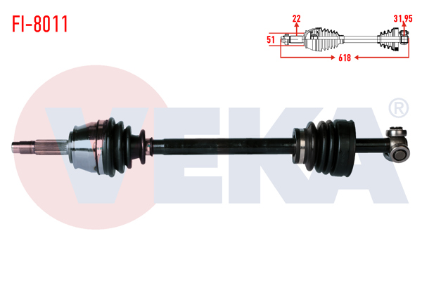 VEKA FI-8011 | Komple Aks Sol Ön Fiat Doblo (119,223) 1.9 D Uzunluk 618 mm 2001-2010