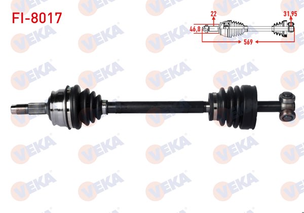 VEKA FI-8017 | Komple Aks Sol Ön Uzunluk 569 mm Fiat Tempra 1.4İ-1.6İ 1992-1999