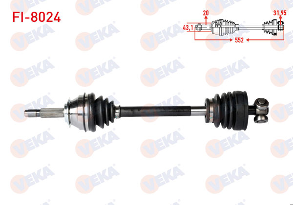 VEKA FI-8024 | Komple Aks Sol Ön Fiat Uno 70 1.4İ Uzunluk 552 mm 1994-2000