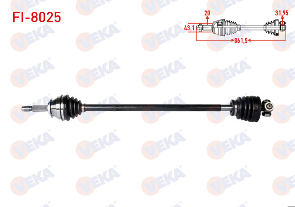 VEKA FI-8025 | Komple Aks Sağ On Fiat Uno 70 1.4İ Uzunluk 861,5 mm 1994-2000