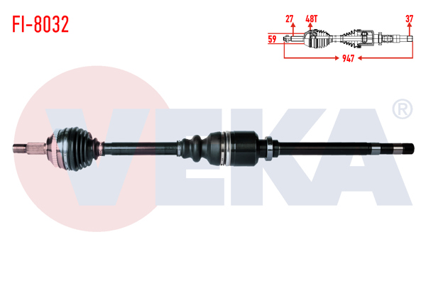 VEKA FI-8032 | Komple Aks Sağ On Fiat Scudo (220P) 1.9 TD ABS'li 48 Dıs Uzunluk 947mm 1996-2006