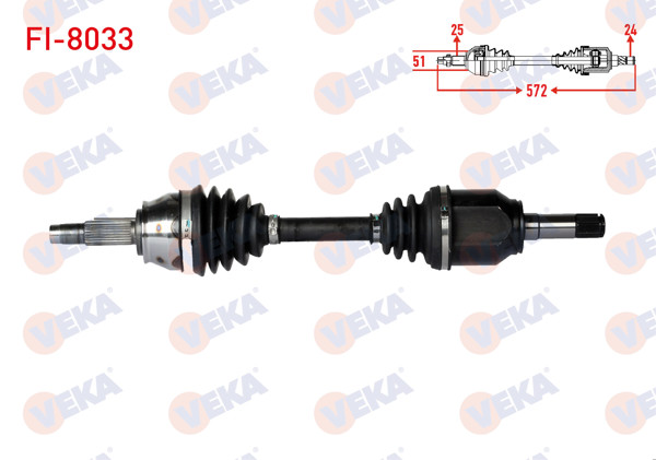 VEKA FI-8033 | Komple Aks Sol Ön Uzunluk 572mm Fiat Albea 1.3 Mjt 2007 -