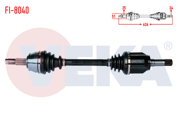 VEKA FI-8040 | Komple Aks Sol Ön Fiat Grande Punto (199) 1.3 Mjt 75 Hp Uzunluk 626mm 2012 -