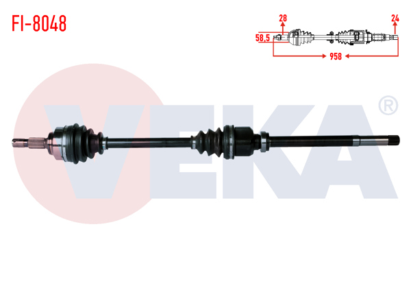 VEKA FI-8048 | Komple Aks Sağ On Uzunluk 958mm Citroen C5 III 1.6 HDI M-T 2008-2015 / Jumpy II 1.6 HDI 2006-/ Peugeot 407 1.6 HDI 2004-/ Expert Tepee 1.6 HDI 2007-/ Fiat Scudo 1.6 Mjt 2007 -