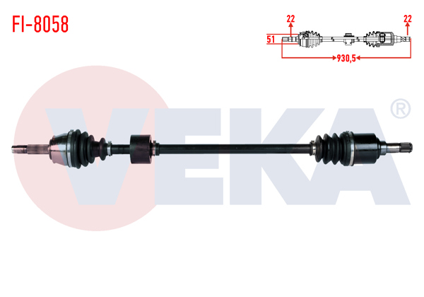 VEKA FI-8058 | Komple Aks Sağ On Fiat Doblo (119,223) 1.4 Uzunluk 930,5mm 2001-2010