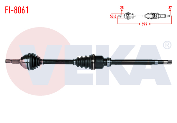 VEKA FI-8061 | Komple Aks Sağ On Uzunluk 979mm Fiat Scudo (270) 2.0 Mjt 2007-/ Peugeot 407 Sw 2.0 HDI 2004-2010