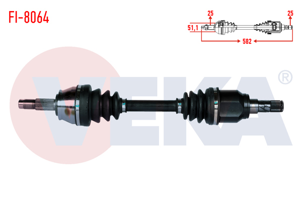 VEKA FI-8064 | Komple Aks Sol Ön Uzunluk 582mm Fiat Linea 1.6 Mjt 2007-/ Grande Punto 1.3 Mjt Euro 4 2005-2012