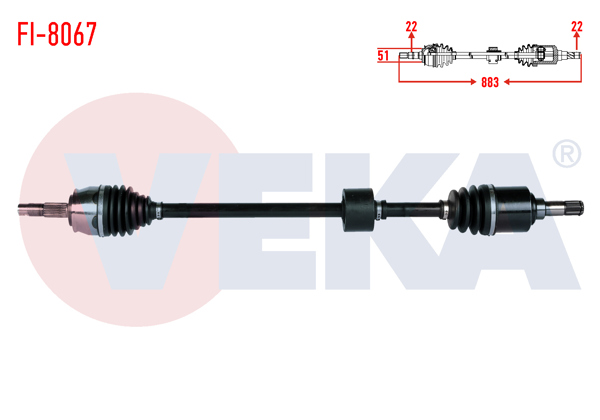 VEKA FI-8067 | Komple Aks Sağ On Uzunluk 883mm Fiat Linea (323) 1.4 2007-/ Grande Punto (199) 1.2 Mpı 2005-2012 / M-T