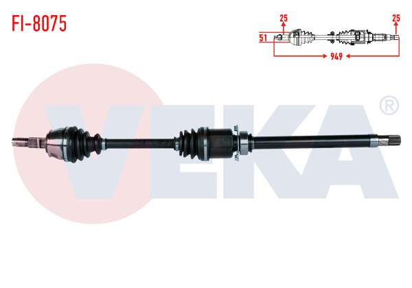 VEKA FI-8075 | Komple Aks Sağ On Fiat Fiorino (225) 1.3 Mjt A-T Uzunluk 949 mm 2008-2013