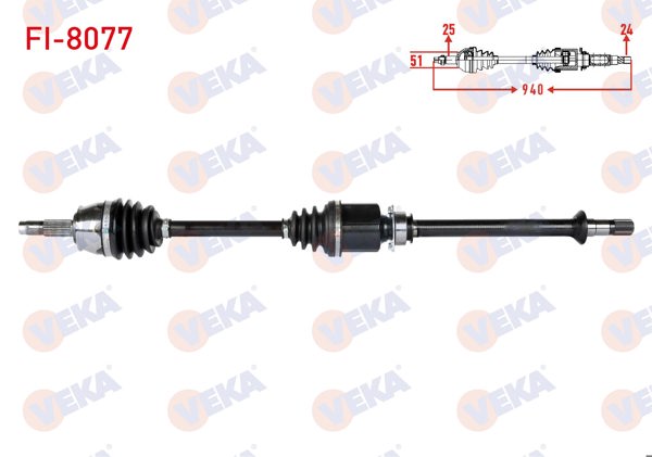 VEKA FI-8077 | Komple Aks Sağ On Uzunluk 940mm Fiat Egea 1.3 Mjt M-T 2015 -