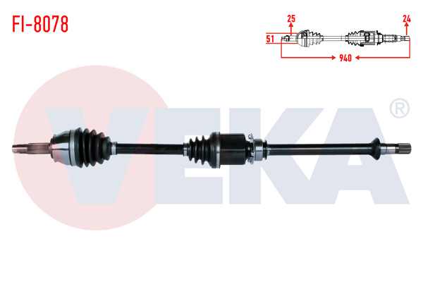 VEKA FI-8078 | Komple Aks Sağ On Fiat Doblo (119,123) 1.3 Mjt M-T Uzunluk 940 mm 2005-2010