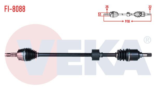 VEKA FI-8088 | Komple Aks Sağ On Uzunluk 918mm Fiat Egea 1.4 16V M-T 2015-/ Doblo 1.4 16V M-T 2010 -