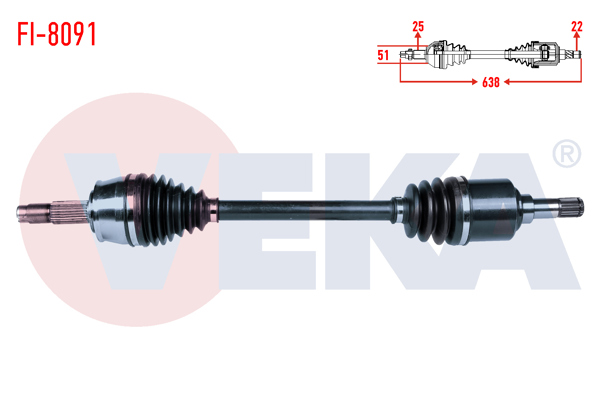 VEKA FI-8091 | Komple Aks Sol Ön Fiat Stilo (192) 1.6 16V M-T Uzunluk 638mm 2001-2010