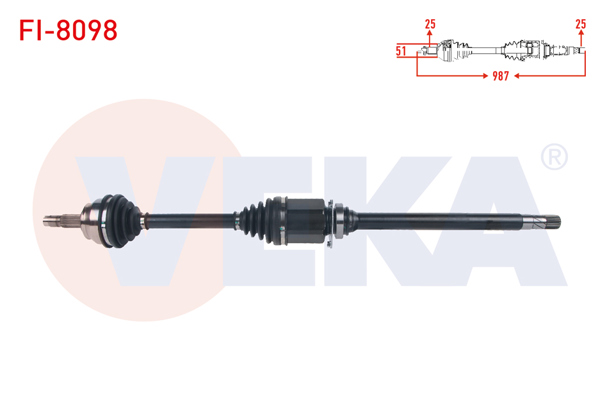 VEKA FI-8098 | Komple Aks Sağ On Uzunluk 987mm Fiat Egea 1.6 Mjt A-T 2015 -