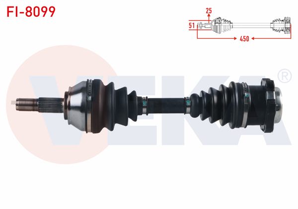 VEKA FI-8099 | Komple Aks Sol Ön Fiat Punto 1.3 JTD-1.9 JTD 5 Vites M-T Uzunluk 450mm 1999-2009
