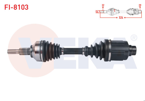 VEKA FI-8103 | Komple Aks Sağ On Uzunluk 524mm Fiat Freemont 2.0 Mjt A-T 4X4 2011 -