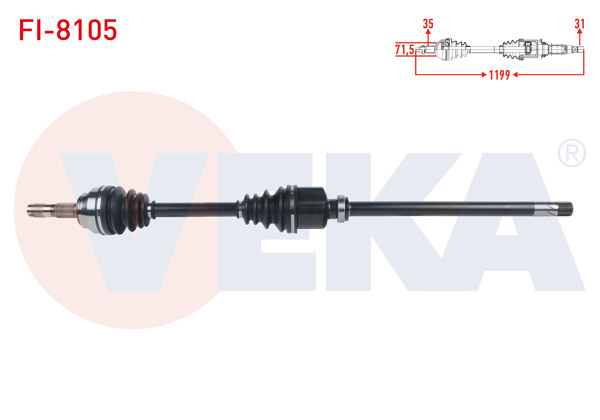 VEKA FI-8105 | Komple Aks Sağ On Uzunluk 1199mm Fiat Ducato 3.0 Mjt A-T / M-T 2006-2014 / Citroen Jumper III 3.0 HDI A-T / M-T 2006-2014 / Peugeot Boxer III 3.0 HDI A-T / M-T 2006-2014