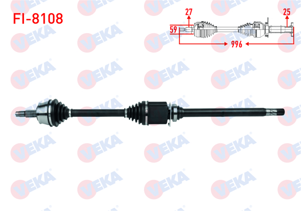 VEKA FI-8108 | Komple Aks Sağ On Uzunluk 996mm Fiat 500X 1.6 Mjt M-T 2014-/ Jeep Renegade 1.6 Crd M-T 2014 -