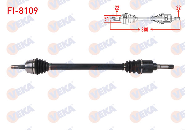 VEKA FI-8109 | Komple Aks Sağ On Uzunluk 880mm (Kalın Mil) Fiat Fiorino 1.4İ M-T 2007-/ Citroen Nemo 1.4İ M-T 2007-/ Peugeot Bipper 1.4İ 2008 -