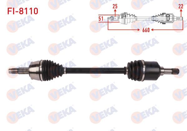 VEKA FI-8110 | Komple Aks Sol Ön Uzunluk 660mm Fiat 500L 1.4 Mt-2012 -