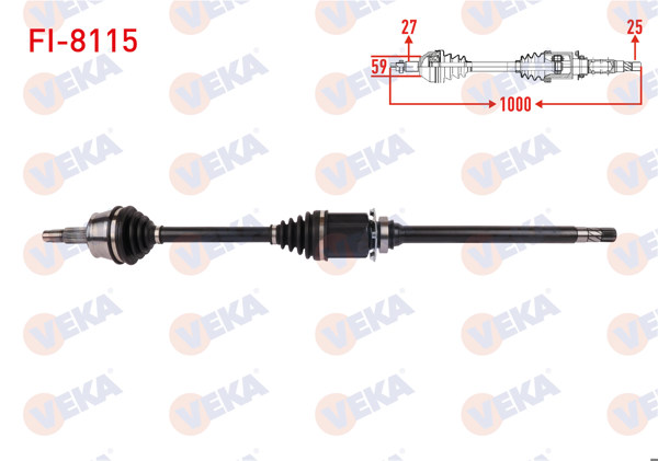 VEKA FI-8115 | Komple Aks Sağ On Uzunluk 1000mm Fiat 500 X 1.6 Mjt 6At / 6Mt 2014-/ Jeep Renegade 1.6 Crd 6At / 6Mt 2014 -