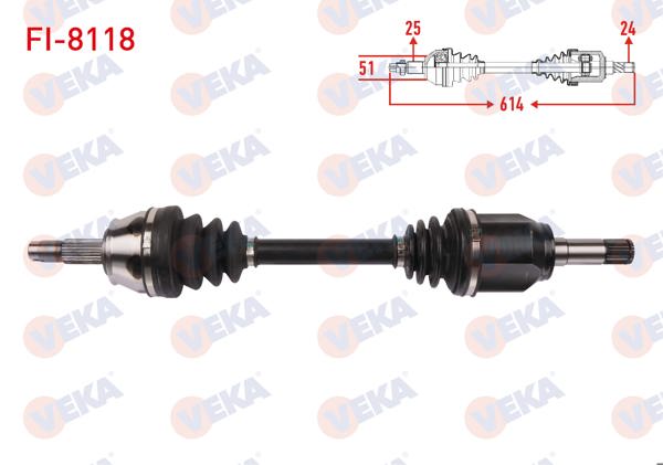 VEKA FI-8118 | Komple Aks Sol Ön Uzunluk 614mm Fiat Linea / Grande Punto 1.4 T-Jet 2007-/ Punto Evo 1.4 M-T 2009-2012