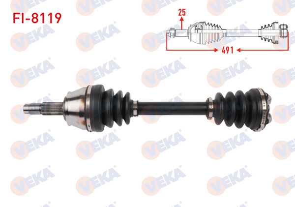 VEKA FI-8119 | Komple Aks Sol Ön Uzunluk 491mm Fiat Doblo 1.3 D Mjt Euro 6 M-T 2015-2022