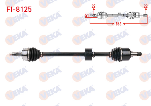 VEKA FI-8125 | Komple Aks Sağ On Uzunluk 863mm Fiat Idea 1.4 16V 2005 -