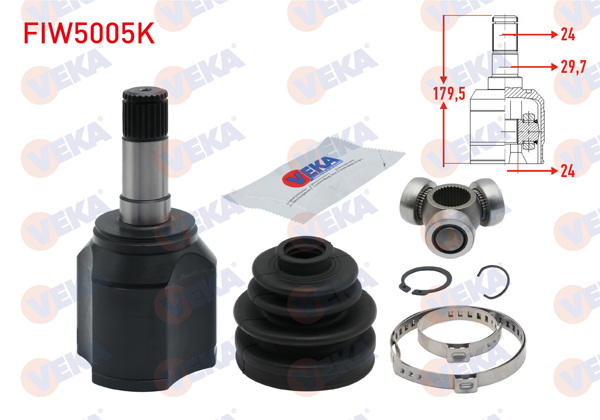 VEKA FIW5005K | Aks Kafası Sol Ön Ic Fiat Doblo (119,223) 1.3 Mjt 24X24x29.7 Uzunluk 179,5 mm 2001-2010 / Doblo Combo Euro 6 2015-2022