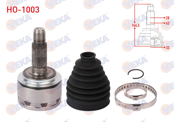 VEKA HO-1003 | Aks Kafası Sol-Sağ On Dıs Uzunluk 146,5mm Honda Civic Ix (Fc5) 1.6 İ-Dtec M-T 2013-2016 / Civic X (Fc8) 1.6 İ-Dtec M-T 2017-2021