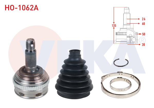 VEKA HO-1062A | Aks Kafası Sol-Sağ On Dıs 26X30x60 ABS 50 Dıs Uzunluk 135mm Honda Hr-V (Gh) 1.6 16V A-T 1999 -