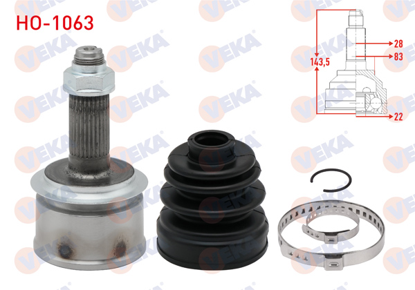 VEKA HO-1063 | Aks Kafası Sol-Sağ On Dıs 28X22x83 Uzunluk 143,5mm Honda Civic X (Fc) 1.6İ A / T 2016 -