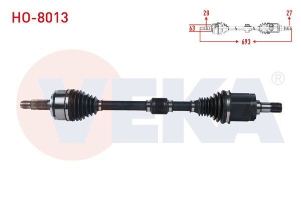 VEKA HO-8013 | Komple Aks Sol Ön Honda Civic X (Fc) 1.5 Rs A-T Uzunluk 693 mm 2016 -