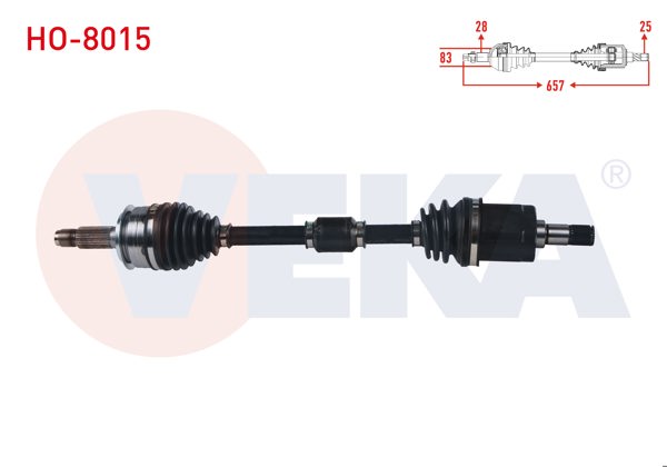 VEKA HO-8015 | Komple Aks Sol Ön Honda Civic X (Fc) 1.6İ A / T Uzunluk 657 mm 2016 -