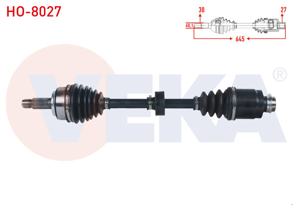 VEKA HO-8027 | Komple Aks Sağ On Uzunluk 645mm Honda Accord VIII (Cu) 2.0 I-Vtec 2008-2015