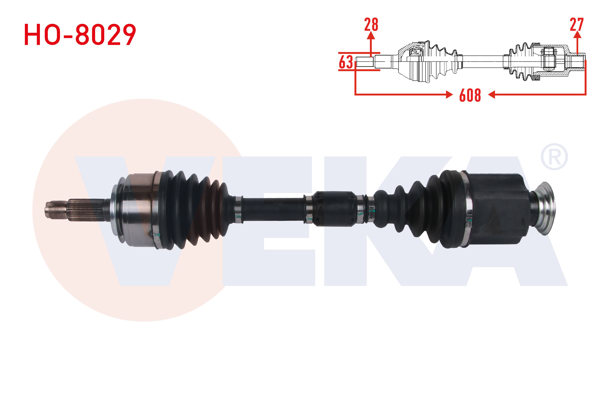 VEKA HO-8029 | Komple Aks Sağ On Uzunluk 608mm Honda Civic X (Fc) 1.5 Vtec 6 M-T 2017 -