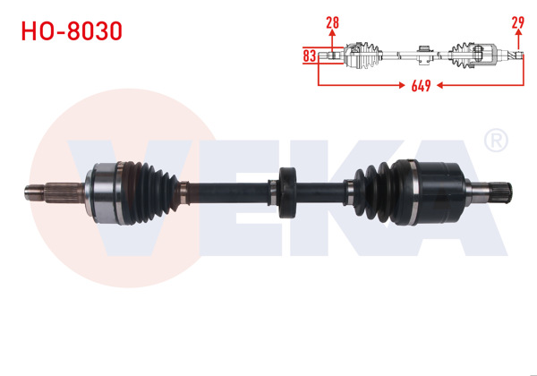 VEKA HO-8030 | Komple Aks Sol Ön Uzunluk 649mm Honda Civic Ix (Fc5) 1.6 İ-Dtec M-T 2013-2016 / Civic X (Fc8) 1.6 İ-Dtec M-T 2017-2021