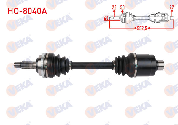 VEKA HO-8040A | Komple Aks Sol Ön Uzunluk 552,5mm ABS'li 50 Dıs Honda Accord V 2.0 1993-1998