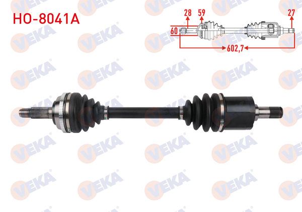 VEKA HO-8041A | Komple Aks Sağ On Uzunluk 602,7mm ABS'li 50 Dıs Honda Accord V 2.0 1993-1998